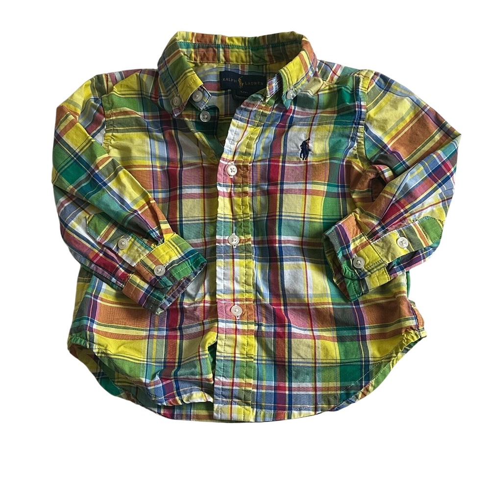 Ralph Lauren‎ yellow plaid long sleeve button up shirt 12m